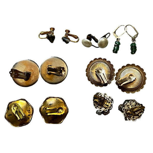 Bundle of 7 Pairs Vintage Clip Earrings Costume Jewelry Mixed Colors and Styles