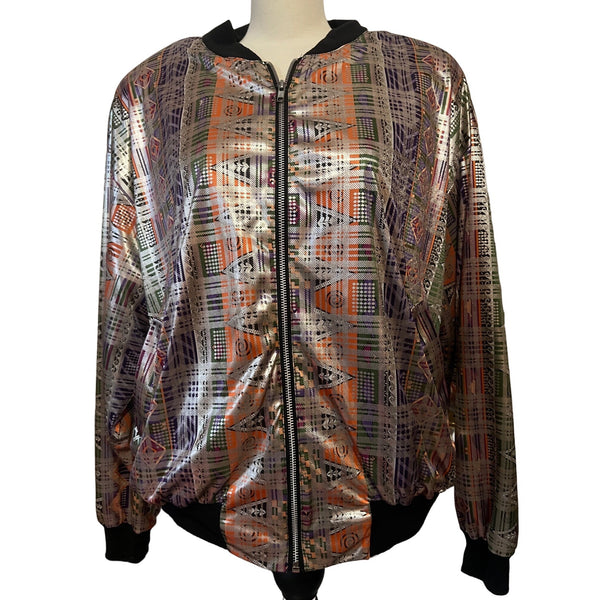 Vintage Alexis Georgio Metallic Cardigan Sz L Retro Zip Front Jacket