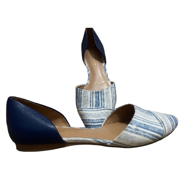 Tommy Hilfiger Dorsay Blue Striped Flats Sz 7.5 Womens White Navy Blue Cute Sandals