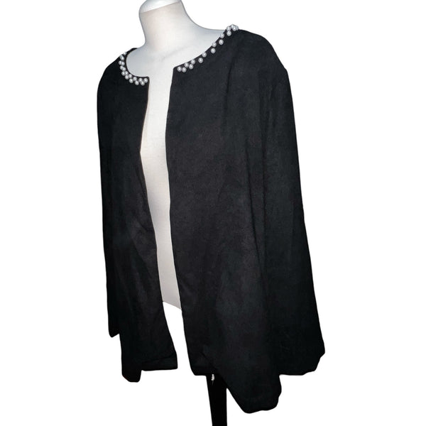BloomChic NWT Solid Pearl Beaded Detail Open Front Cardigan Blazer Sz 4XL (26) Womens Black Plus Jacket