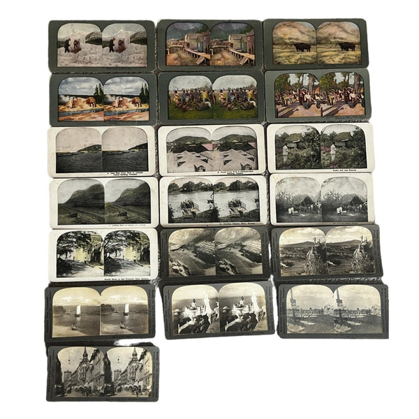 Set of 19 Antique Stereoscope Slides from Keystone View Company & More Vintage Film Scenes