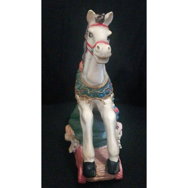 Ceramic Christmas Rocking Horse Figurine Dual Sided 7.5" x 8.5" Holiday Carousel Rocker