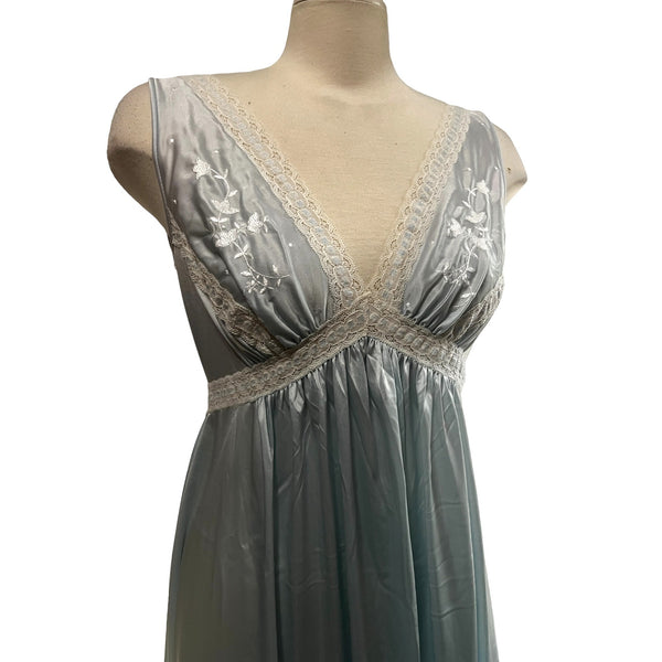 Vintage Kamar Two Piece Lace Night Gown & Robe Lingerie Set Sz Small Womens Baby Blue