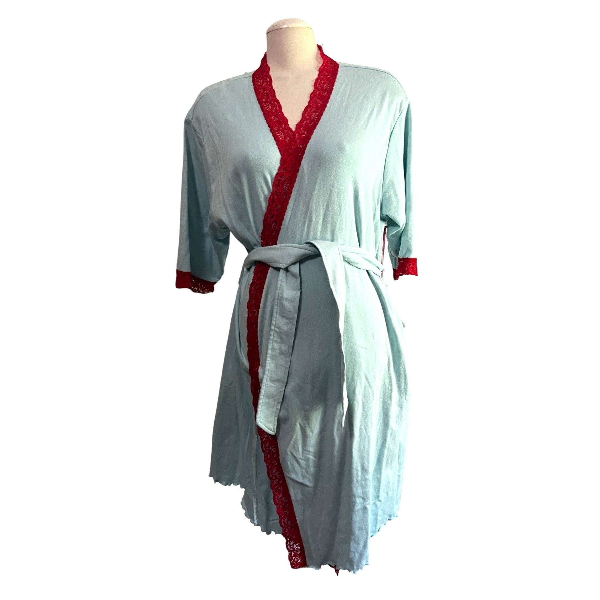 NWT Upsee Daisees Blue & Red Lace Bath Robe Sz Large Womens Short Sleeve