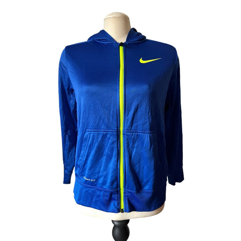 Nike Hooded Zipper Front Pullover Sz XL Woemns Blue Yellow Lined Inner