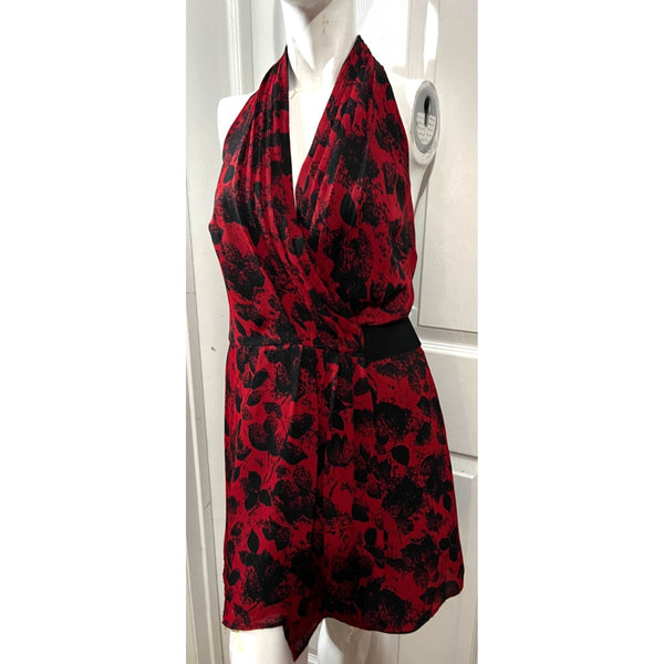 BCBGeneration Red Floral Mini Wrap Dress Sz Small Womens Red & Black Side Wrap