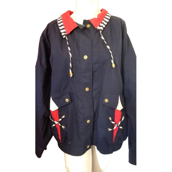 Vintage Current Seen Sailor Jacket Windbreaker Sz M Women's Navy Blue with Stripes