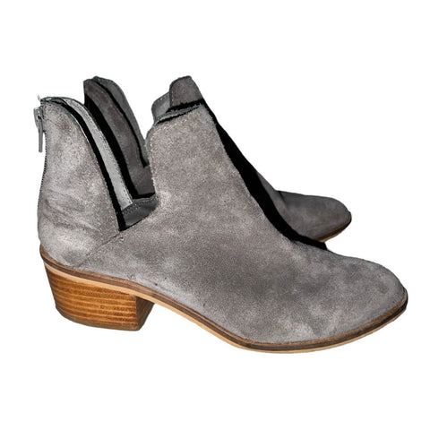Steve Madden Lancaster Grey Leather Wooden Heel Boots Sz 7 Womens Zip Back