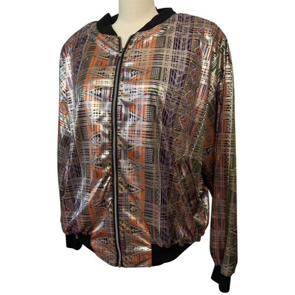 Vintage Alexis Georgio Metallic Cardigan Sz L Retro Zip Front Jacket