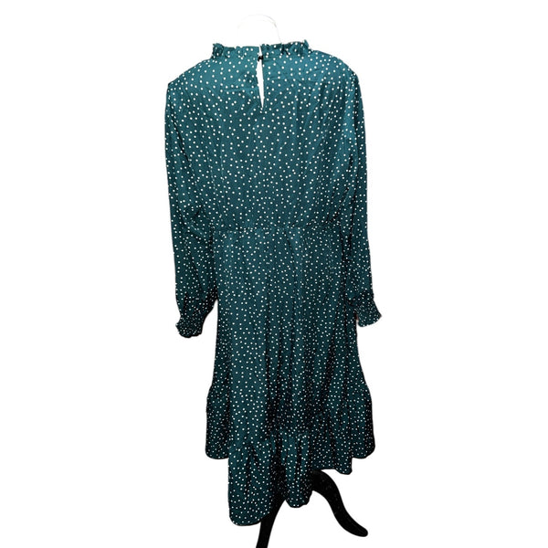 BloomChic NWT Polka Dot Mock Neck Shirred Sleeve Midi Dress Sz 2XL Womens Plus Green Pockets