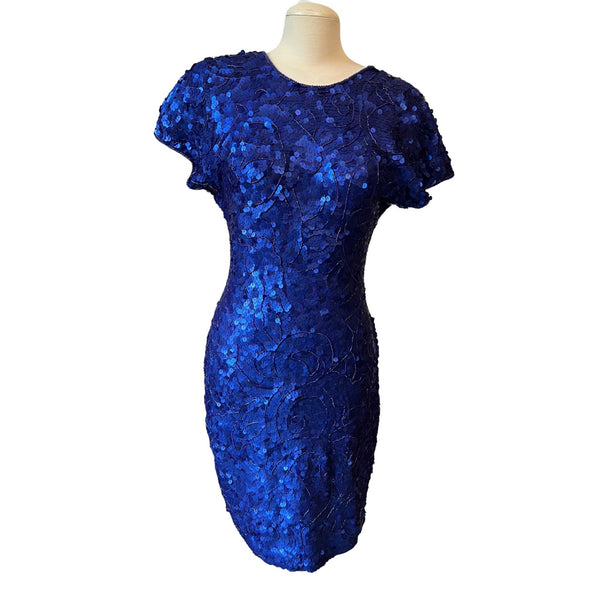 Vintage Carmen Marc Valvo Sequined/Beaded Dress Sz M Blue Dazzling Homecoming Prom