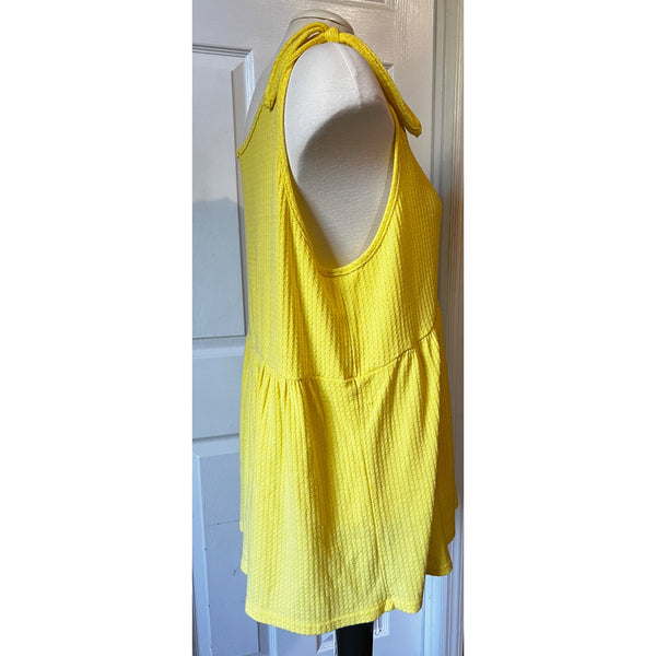 Vintage Spin USA Tank Top Sz 1XL Womens Yellow Plus Size Blouse Oversized Tie Shoulder Boho