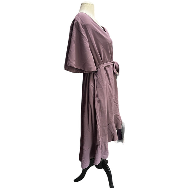 BloomChic NWT Bloom Dress Sz 12 Womens Plum Purple Solid Tie Surplice Ruffle High Low Dress