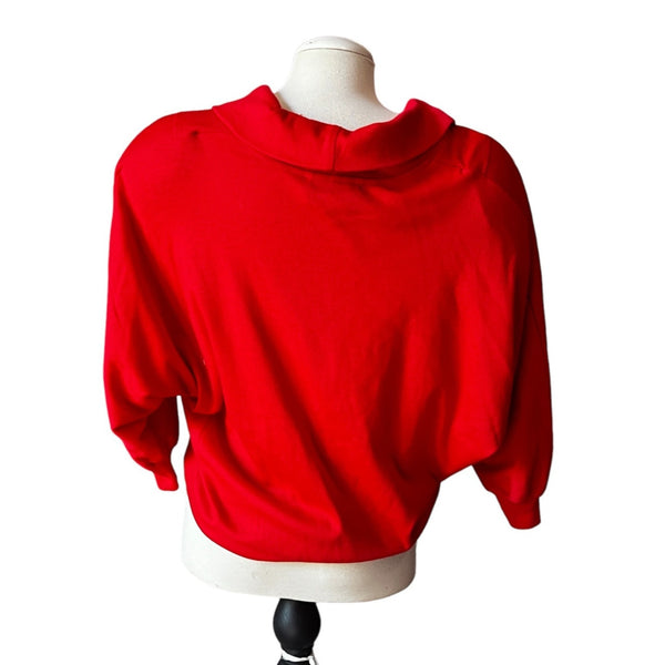 Vintage Peter Popovitch Cowl Neck Blouse Sz Small Red 3/4 Sleeve Casual Sweater