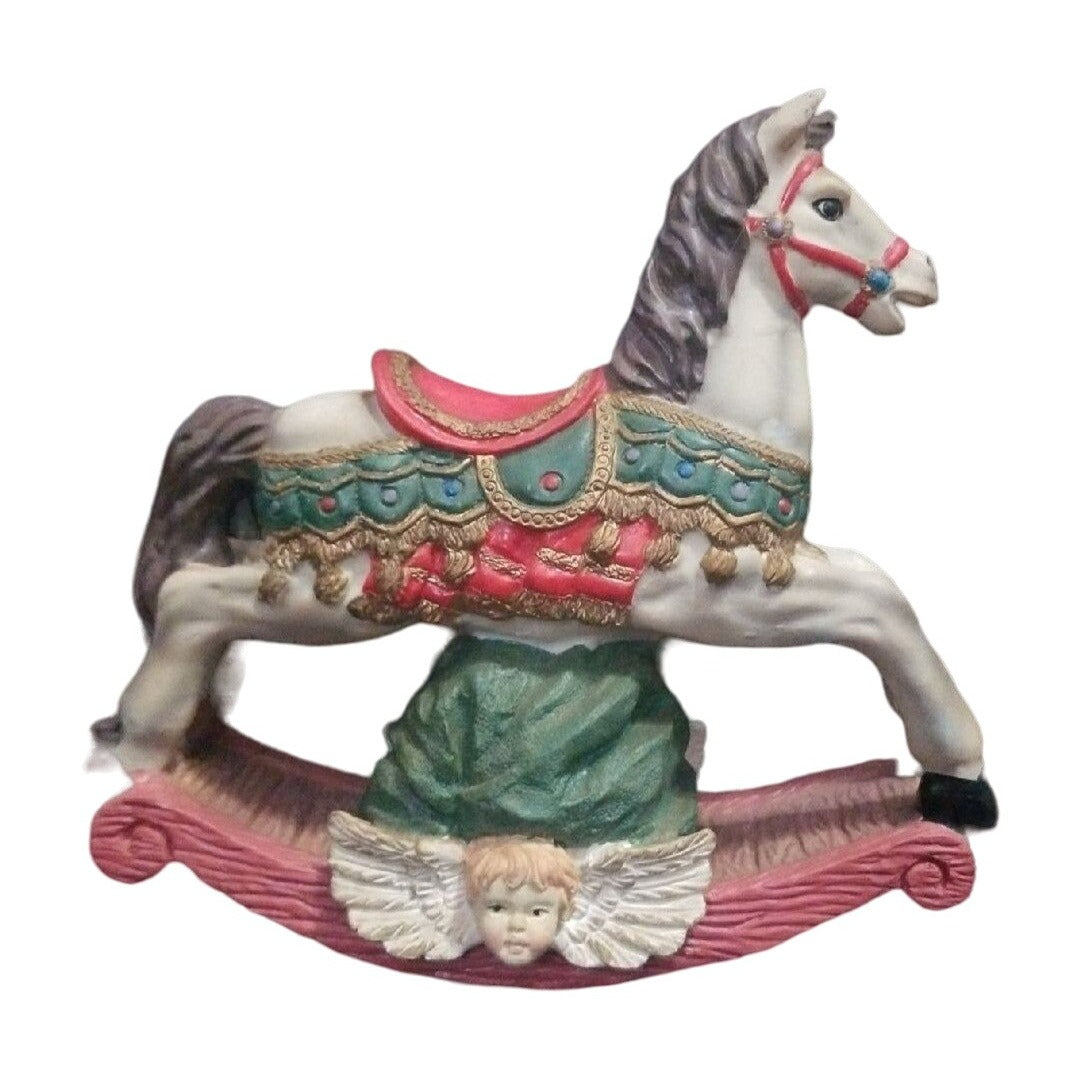 Ceramic Christmas Rocking Horse Figurine Dual Sided 7.5" x 8.5" Holiday Carousel Rocker