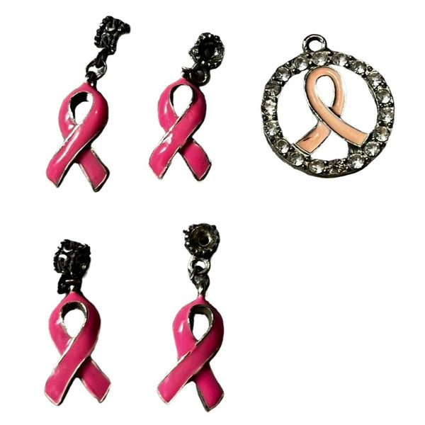Bundle of 5 Breast Cancer Awareness Charms for Necklace and Jewelry Craft Making