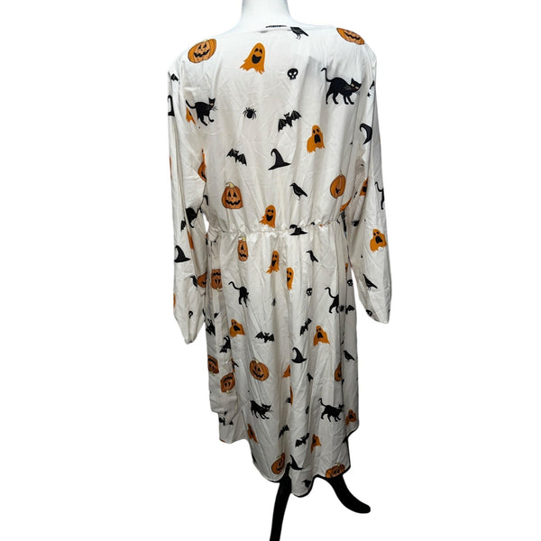 BloomChic NWT Halloween Pumpkin & Bat Print Wrap Lantern Sleeve Dress Sz 2XL Womens Pockets