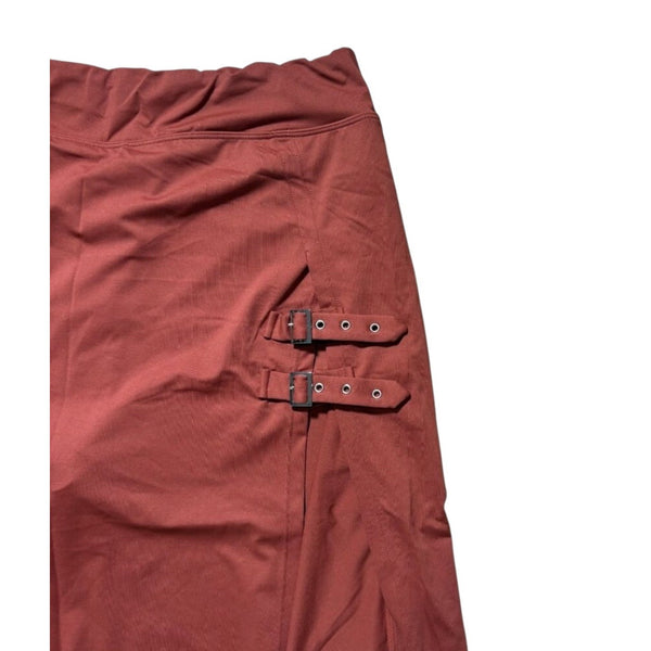 Halara High Waisted Decorative Buckle Split 2-in-1 Maxi Casual Skirt Sz Medium Red