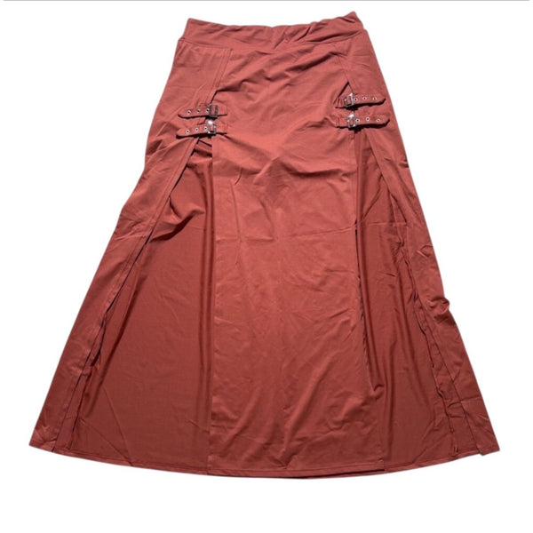 Halara High Waisted Decorative Buckle Split 2-in-1 Maxi Casual Skirt Sz Medium Red
