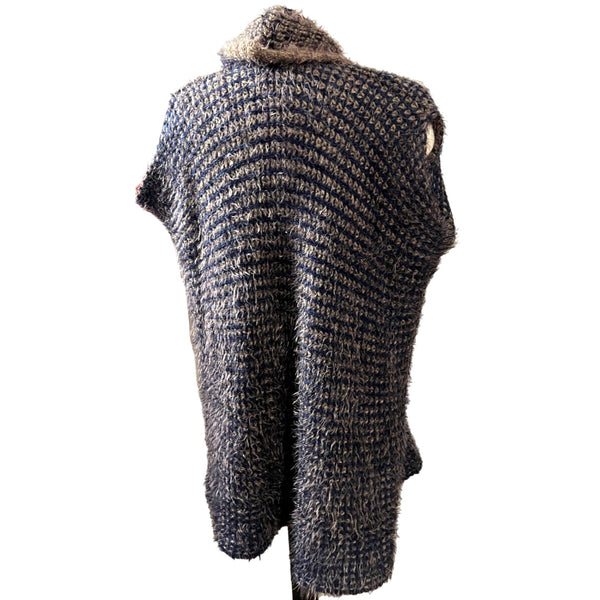 Womens Woven Wide Knit Fuzzy Reversible Cardigan Unsized Fits Appx L/XL