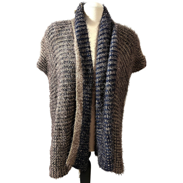 Womens Woven Wide Knit Fuzzy Reversible Cardigan Unsized Fits Appx L/XL