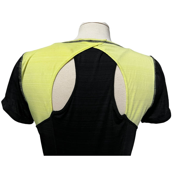 Reebok Black Short Sleeve Racerback Active Shirt Sz Large Womens Black & Yellow Soft