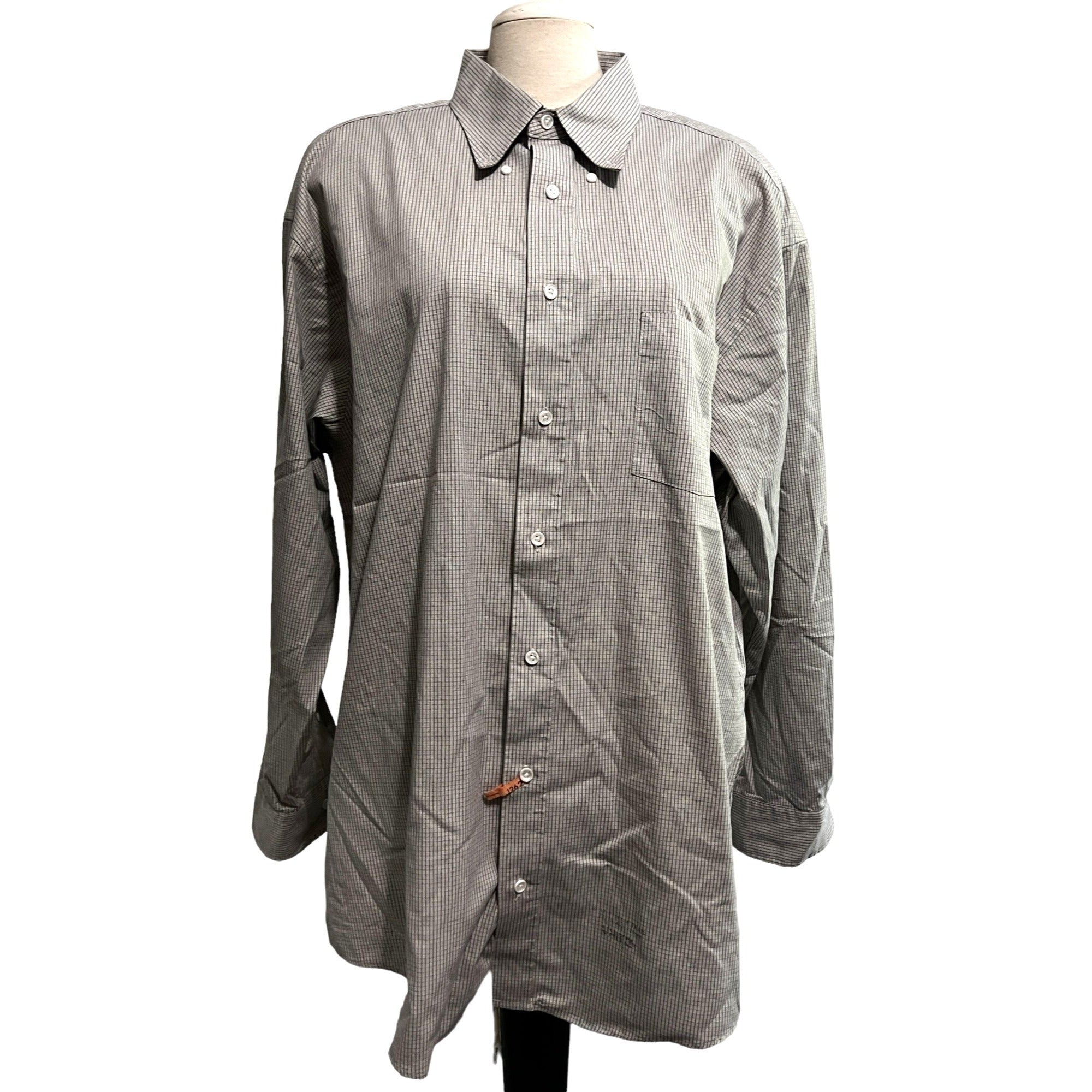 ENRO Mini Plaid Coilared Button Down Shirt Sz 18 (35-36) Tall Long Sleeve McMillan's