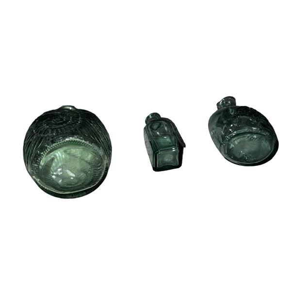 Bundle of 3 Libbey Nautical Green Glass Decanters for Home Decor or Liquids with Shell Carving
