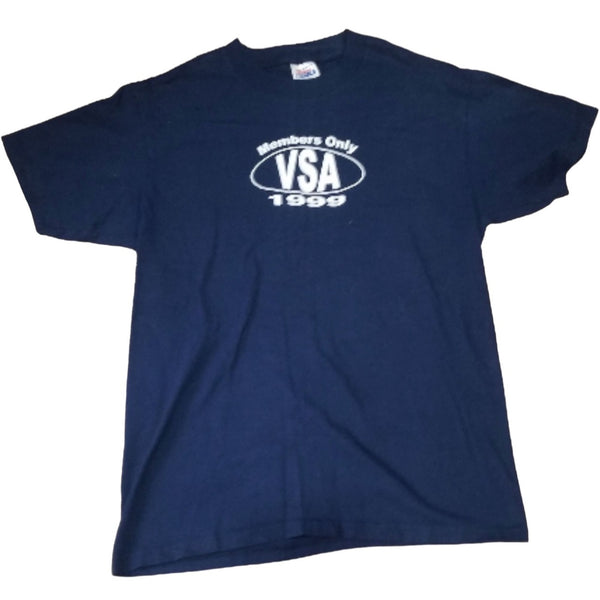 Vintage Members Only VSA 1999 Graphic Tshirt Mens Sz L Navy Blue Retro Swim Tee