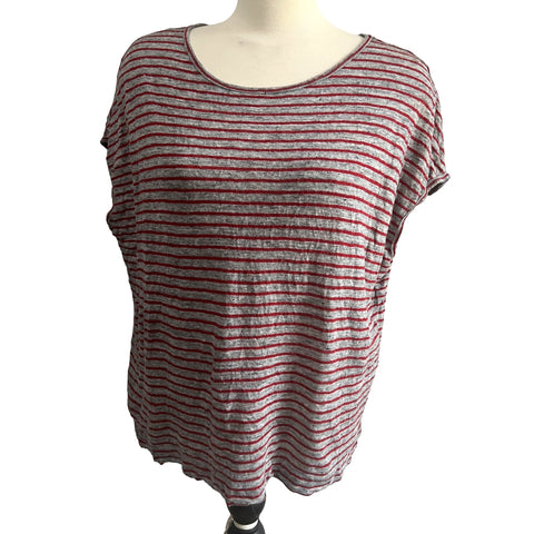 Madewell LInen Grey & Red Striped Short Sleeve Blouse Sz Medium Womens Casual Soft