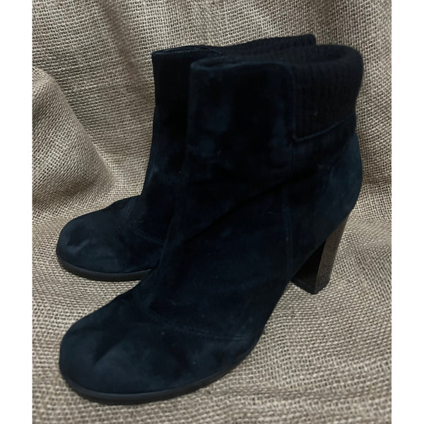 Kenneth Cole Black Suede Ankle Boots Sz 8 Chunky Heel Womens