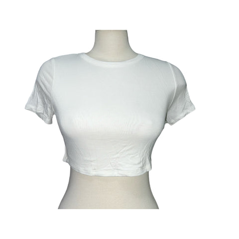 Naked Wardrobe NWT Cropped Micro T Shirt Sz Large Womens White Crewneck Stretchy Skin Tight