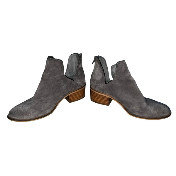 Steve Madden Lancaster Grey Leather Wooden Heel Boots Sz 7 Womens Zip Back