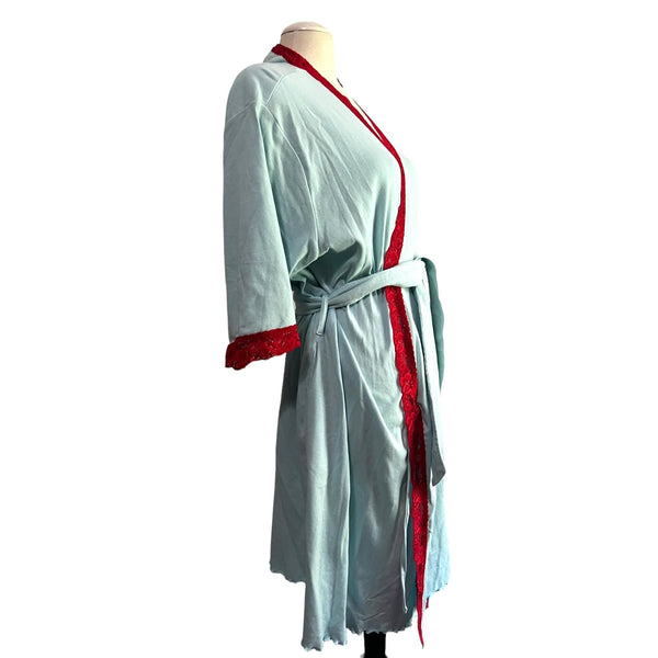 NWT Upsee Daisees Blue & Red Lace Bath Robe Sz Large Womens Short Sleeve