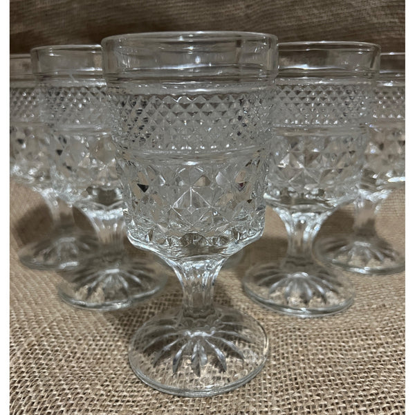 Vintage Set of 6 Crystal Goblet Pedestal Glasses 5.5" Molded Retro Elegant Decor