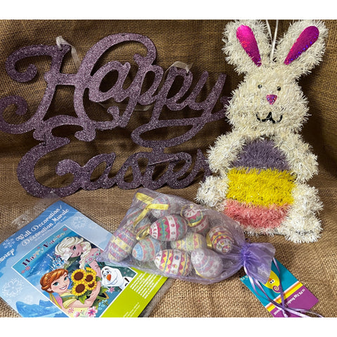 4 Piece Assorted Easter Decor Happy Easter Sign with Easter Bunny & Frozen Wall Decor