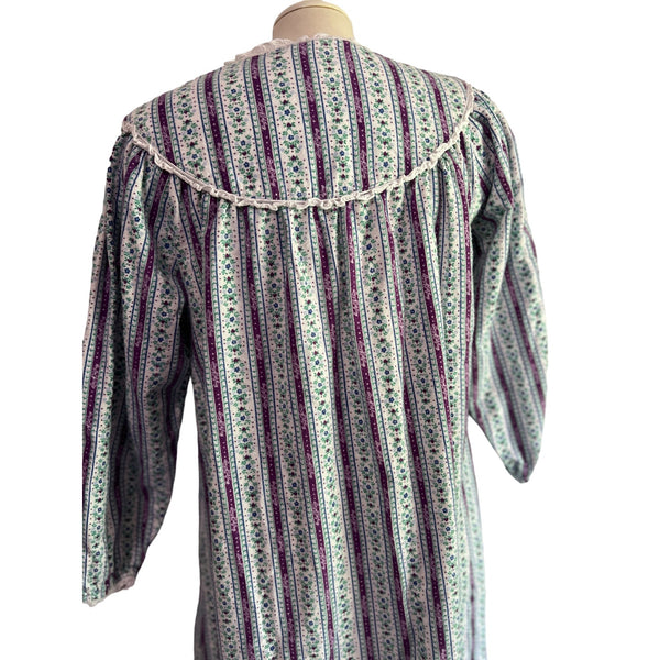 Vintage Lanz of Salzburg Flannel Nightgown Sz Small Womens Long Purple Floral