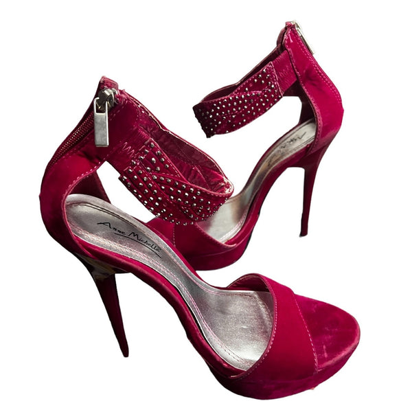 Anne Michelle Socialite 18 Purple Suede Stiletto Heels Sz 8.5 Womens Jeweled Ankle Strap 5.5" Heel