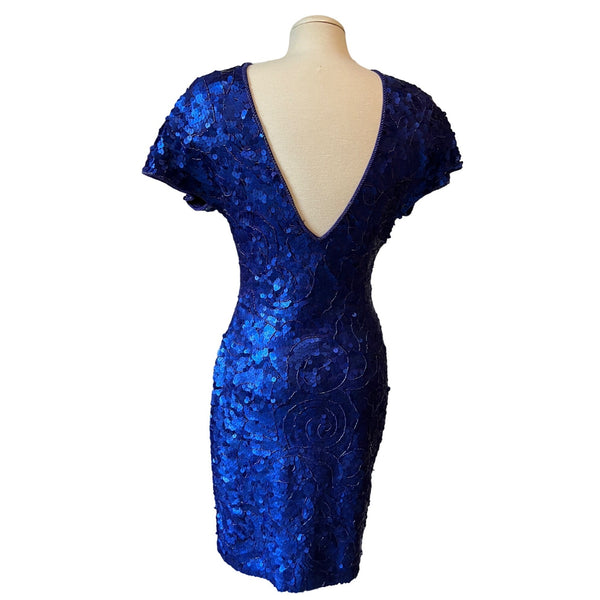 Vintage Carmen Marc Valvo Sequined/Beaded Dress Sz M Blue Dazzling Homecoming Prom
