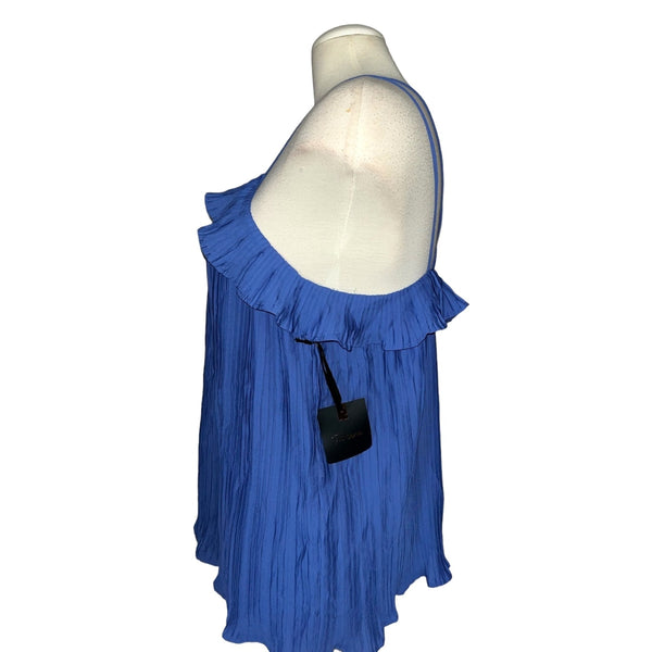 Takara NWT Blue Strappy Boho Embroidered Floral Tank Top Sz Large Womens Ruffle Top
