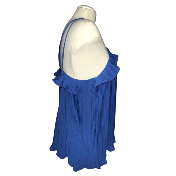 Takara NWT Blue Strappy Boho Embroidered Floral Tank Top Sz Large Womens Ruffle Top