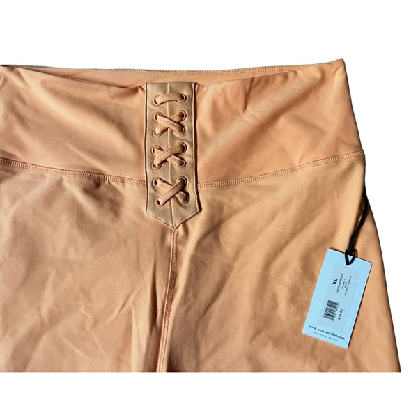WeWoreWhat NWT Lace Up Biker Shorts Sz XL Womens Peach Cobbler Orange Revolve