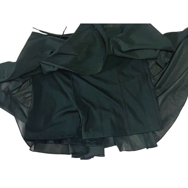 Halara Drawstring Contrast Mesh 2-in-1 Skirt Sz Medium Womens Black Flowy Dance Mini Flare
