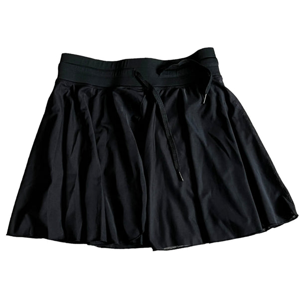 Halara Drawstring Contrast Mesh 2-in-1 Skirt Sz Medium Womens Black Flowy Dance Mini Flare