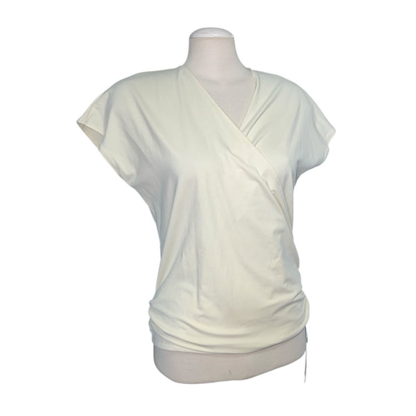 Halara V Neck Cap Sleeve Crossover Ruched Solid Work Blouse Sz Medium Womens Yellow