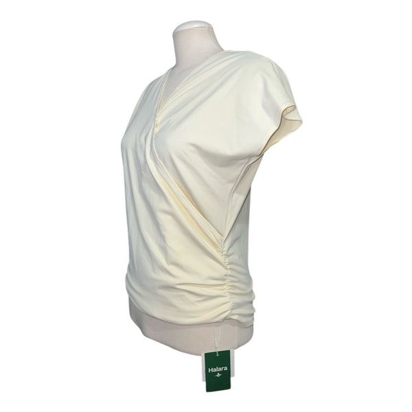 Halara V Neck Cap Sleeve Crossover Ruched Solid Work Blouse Sz Medium Womens Yellow