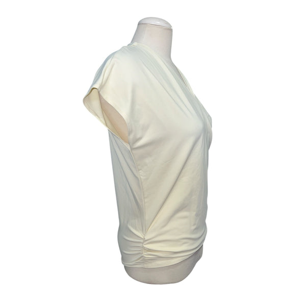 Halara V Neck Cap Sleeve Crossover Ruched Solid Work Blouse Sz Medium Womens Yellow