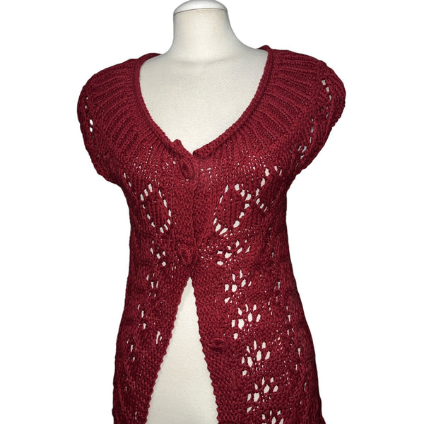 Coldwater Creek Open Chunky Knit Cap Sleeve Button Front Cardigan Sz XS (4) Womens Red