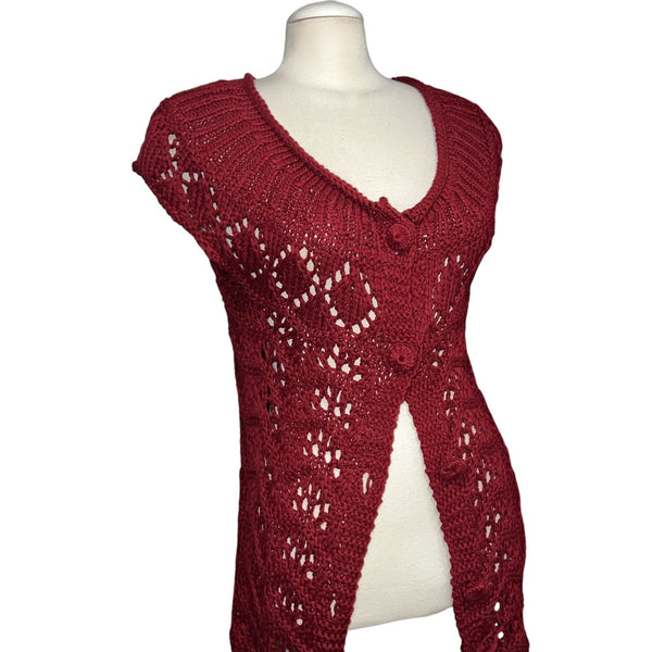 Coldwater Creek Open Chunky Knit Cap Sleeve Button Front Cardigan Sz XS (4) Womens Red