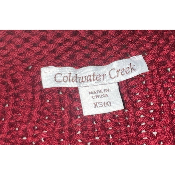 Coldwater Creek Open Chunky Knit Cap Sleeve Button Front Cardigan Sz XS (4) Womens Red